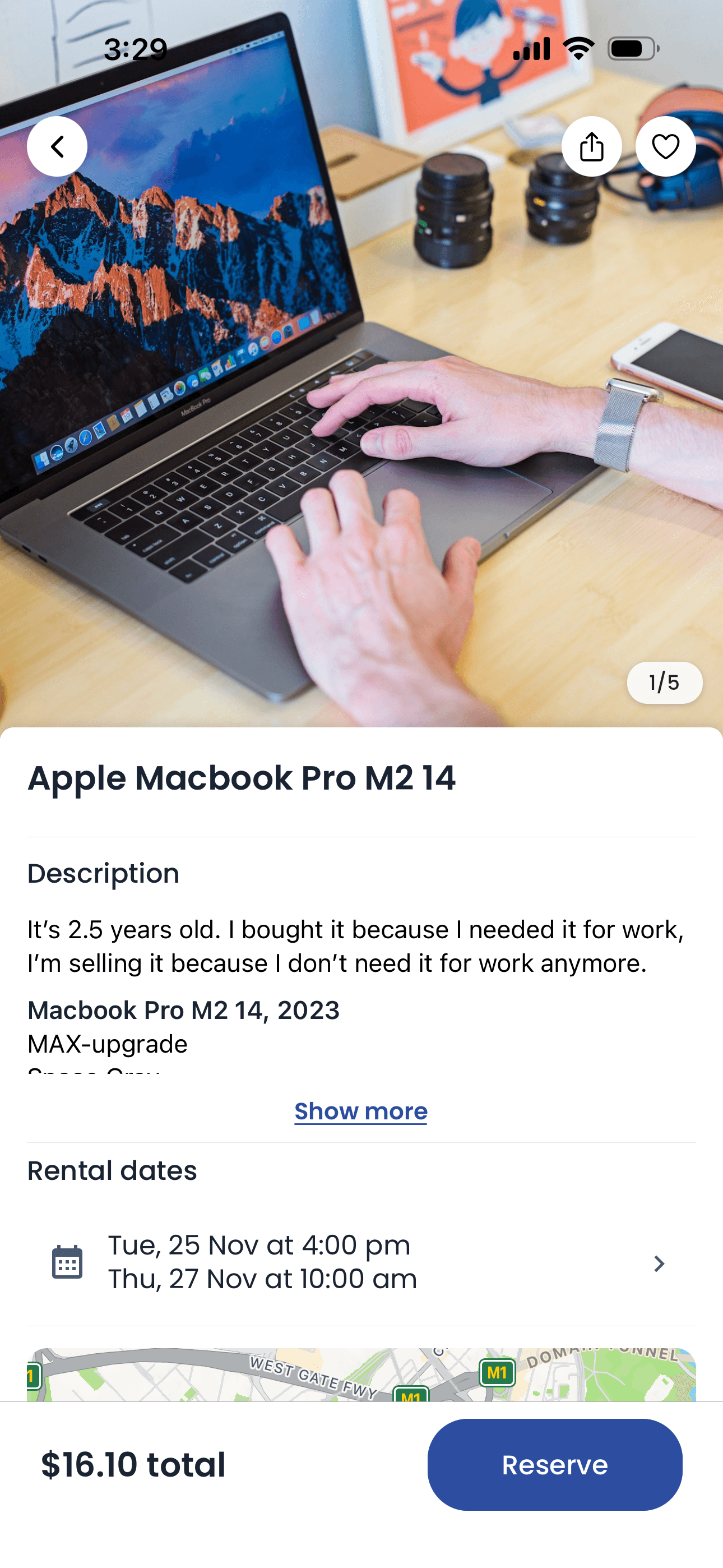 renting flow screenshot
